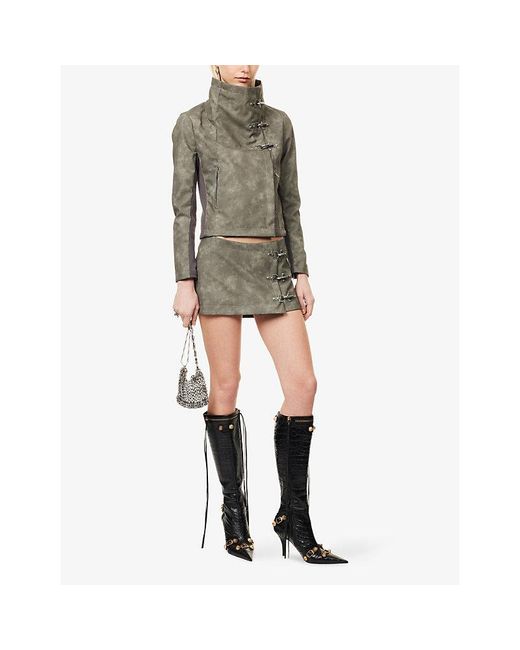 Jaded London Green Wrap Faux-Leather Mini Skirt