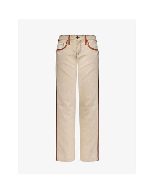 Miu Miu Natural Contrast-stitching Brand-embroidered Mid-rise Straight-leg Canvas Jeans