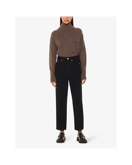Whistles Black Corduroy-Textured Barrel-Leg High-Rise Jeans