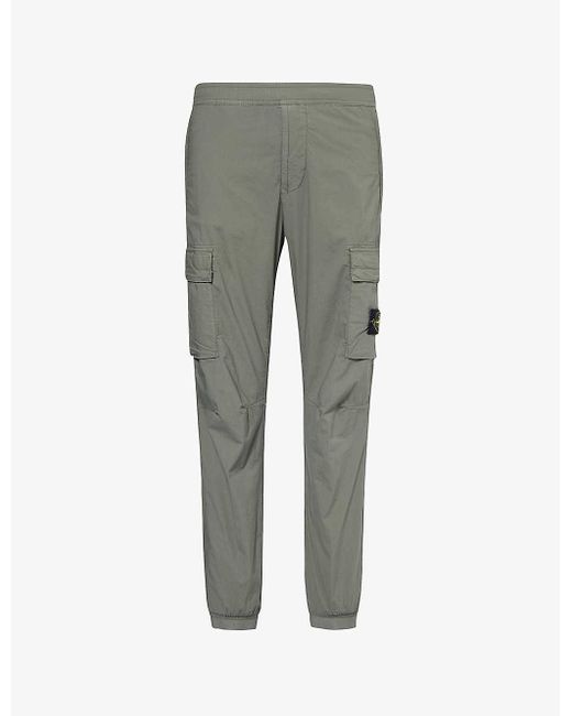 Stone Island Gray Logo-badge Tapered-leg Stretch-cotton Cargo Trousers for men