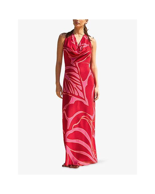 Ro&zo Red Floral-Print Halterneck Woven Maxi Dress