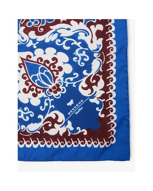 Weekend by Maxmara Blue Marzia Floral-pattern Silk Scarf