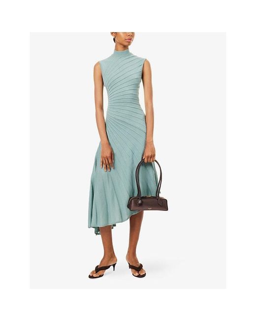 Alaïa Blue Ray 3D Sculpt Knit-Wool Midi Dress