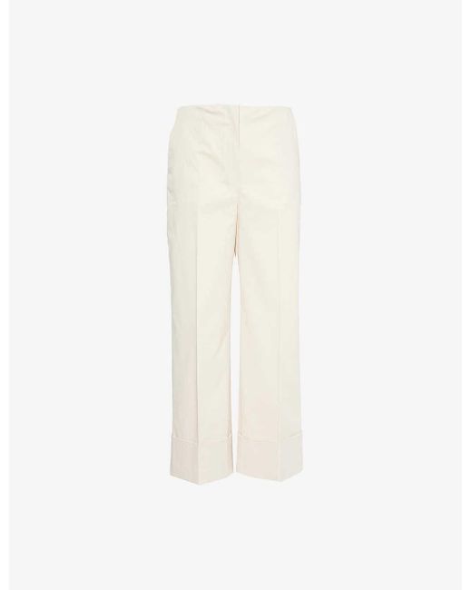 Theory White Pressed-crease Wide-leg Mid-rise Stretch-cotton Trousers
