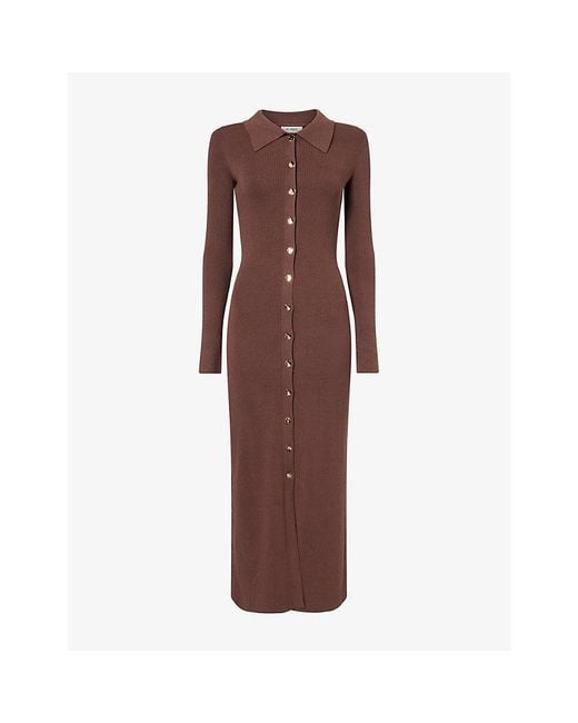 4th & Reckless Brown Taye Button-Up Knitted Midi Dress