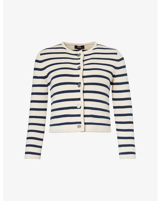 Theory White Stripe-pattern Cotton-knit Jacket