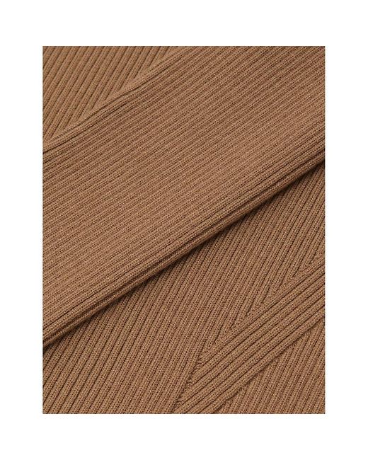 Reiss Brown Zeta Asymmetric-Neck Knitted Midi Dress