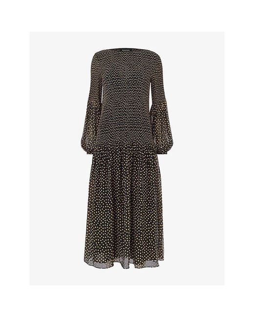 Whistles Gray Plisse Spot-Print Woven Midi Dress