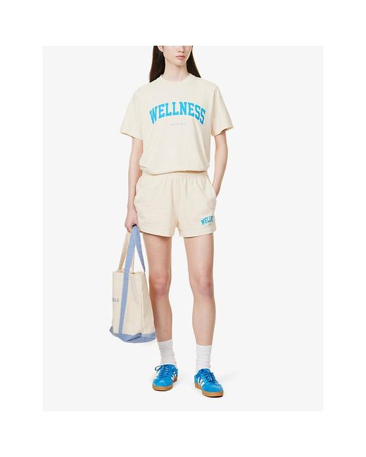 Sporty & Rich Natural Wellness Logo-print Mid-rise Cotton-jersey Shorts X