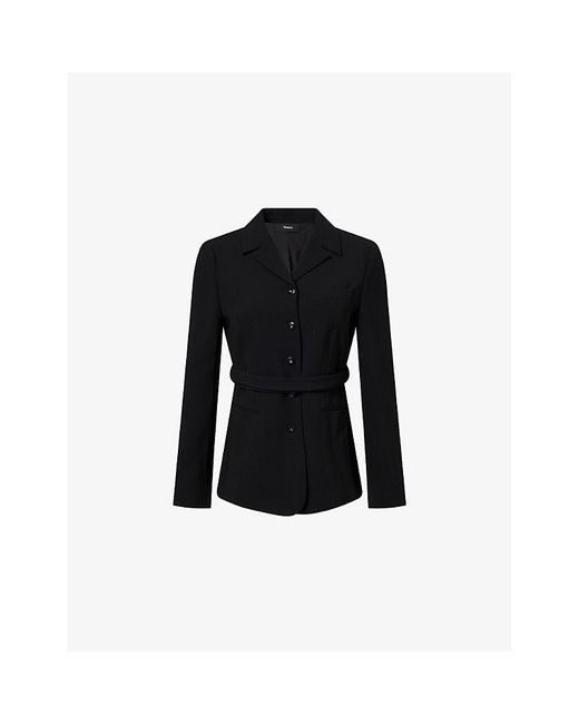 Theory Black Belted Tie-Waist Woven Blazer
