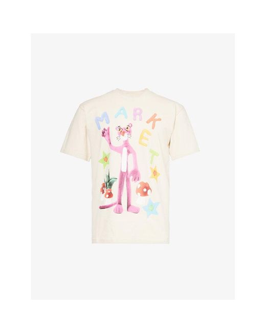 Market White X Pink Panther Nostalgia Graphic-print Cotton-jersey T-shirt for men