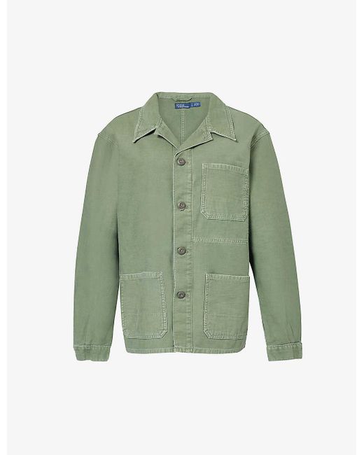 Polo Ralph Lauren Green Faded-wash Patch-pocket Cotton Chore Jacket
