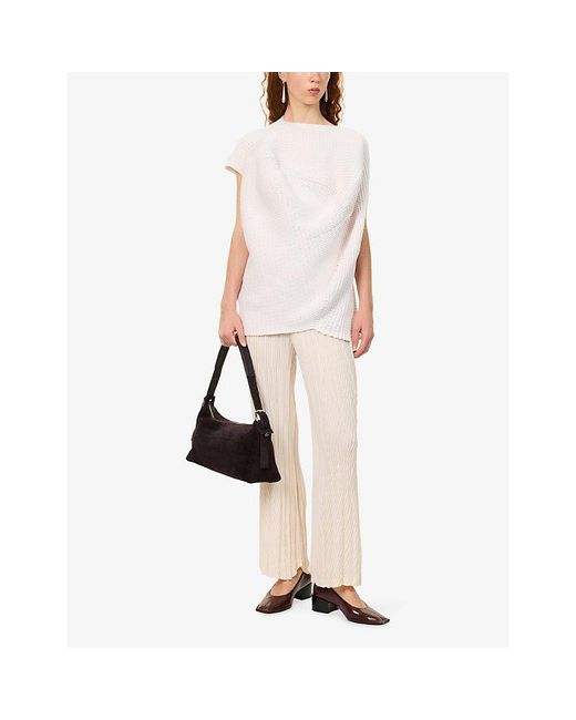 Issey Miyake White Found Pleated Knitted Top