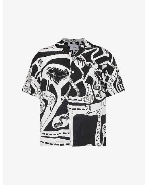 Rhude Black Strada Graphic-print Silk Shirt for men