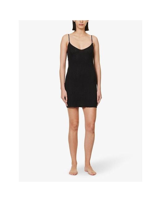 Cou Cou Intimates Black French-Lace Sleeveless Cotton Mini Dress