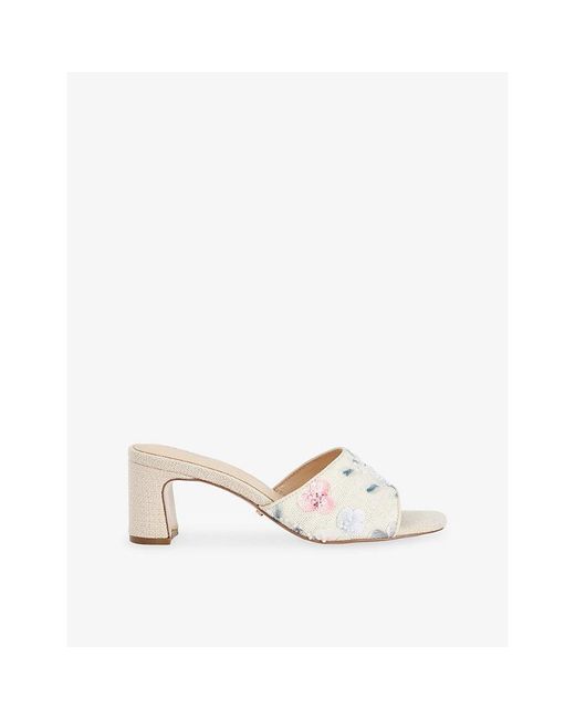 Dune White Madira Floral Woven Heeled Mules
