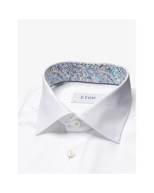 Eton of Sweden White Solid Slim-fit Cotton-blend Oxford Shirt for men