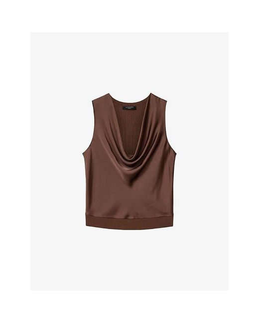 AllSaints Brown Zoey Cowl-Neck Woven And Knitted Top
