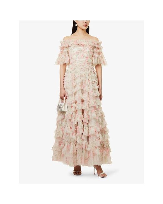 Needle & Thread Natural Lana Floral-print Recycled-nylon Maxi Dress