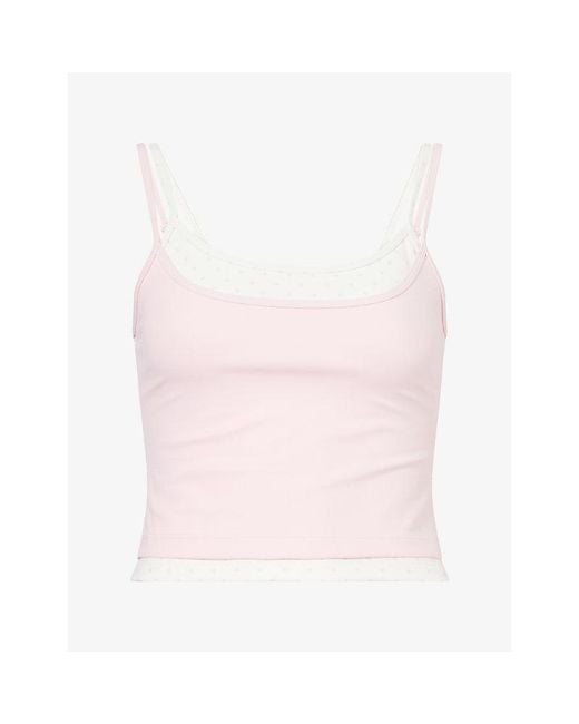 BO+TEE Pink Layered Polka-Dot Stretch-Jersey Top