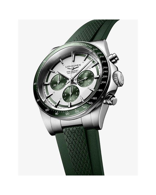 Longines Green L3.835.4.02.9 Conquest Chronograph Stainless-Steel And Rubber Automatic Watch