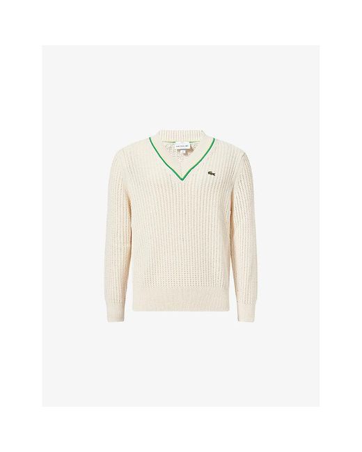 Lacoste Men's Natural Regular-Fit V-Neck Cotton-Blend Sweater