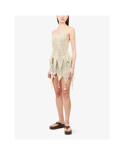 Jaded London White Halterneck Shell-Trim Crochet Top