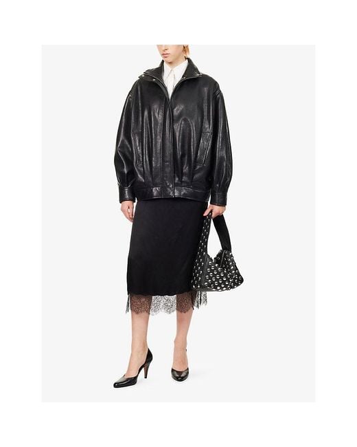 Arma Black Paula Funnel-Neck Leather Jacket
