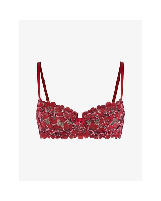 Savage x Fenty Red Floral Unlined Balconette Corded Lace Bra