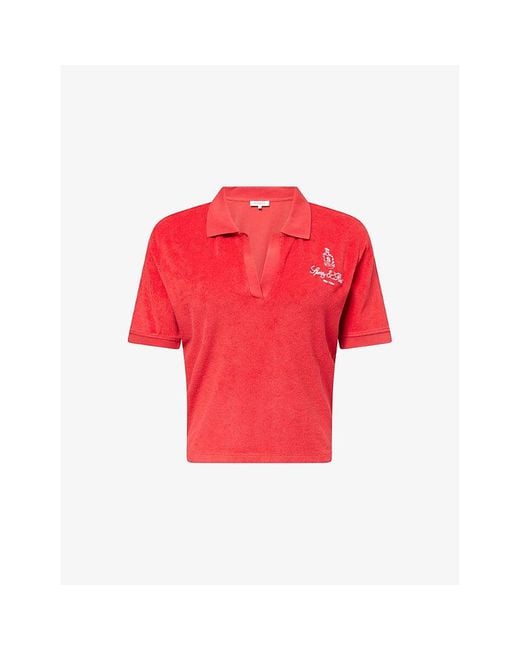 Sporty & Rich Red Vendome Terry Cotton-Jersey Polo Shirt