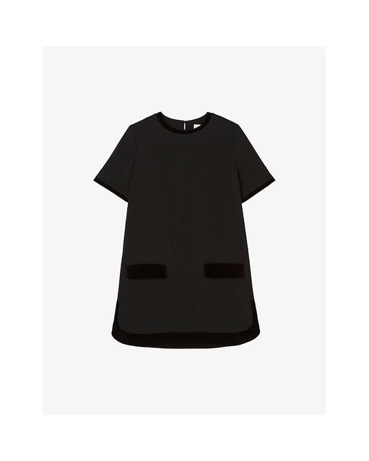 Claudie Pierlot Velvet Short-Sleeve Stretch-Woven Mini Dress in Black