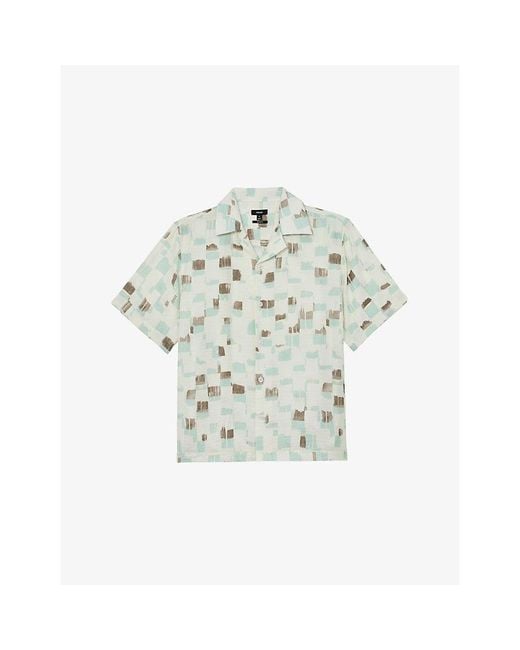 Reiss White Vespucci Brushstroke-Print Cotton Shirt for men