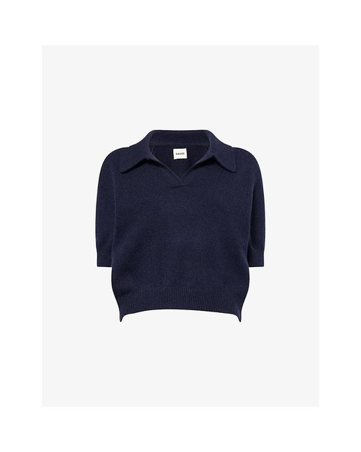 Khaite Blue Leni Collared Wool-Blend Top