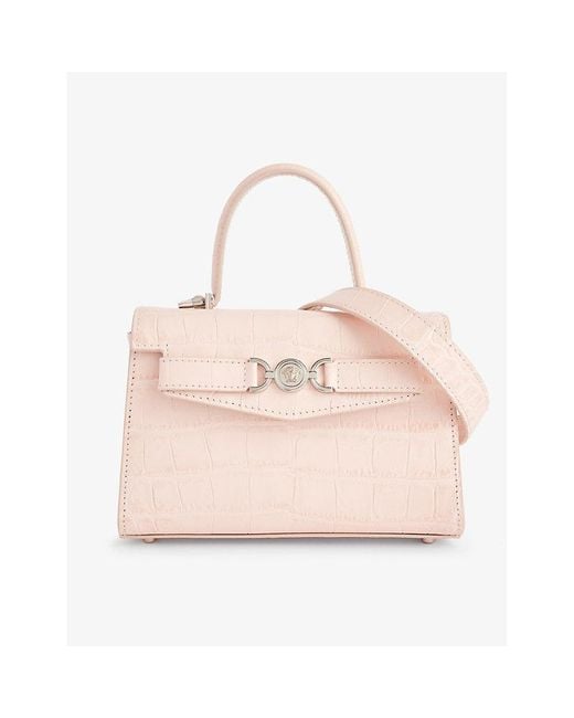 Versace Pink Medusa '95 Small Croc-embossed Leather Tote Bag