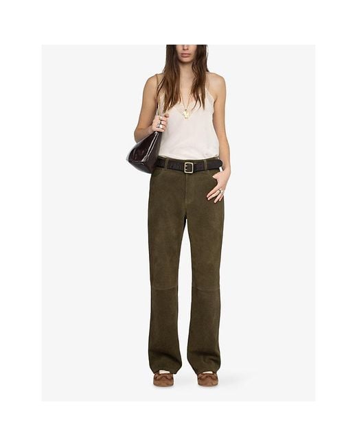 Zadig & Voltaire Green Evy Suede Leather Trousers