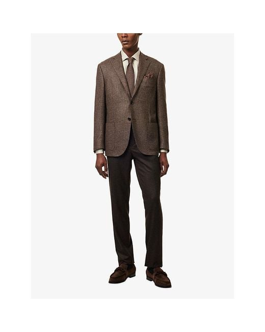 Corneliani Brown Pow Mouline Notch-Lapel Wool Blazer for men