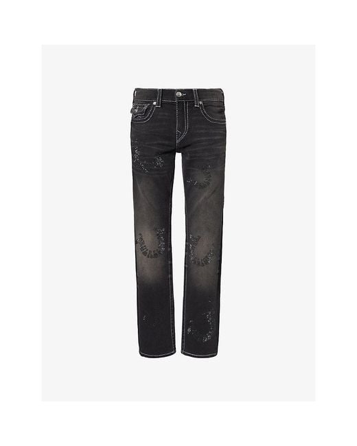 True Religion Black Crystal Embellished Straight-Leg Denim Jeans for men