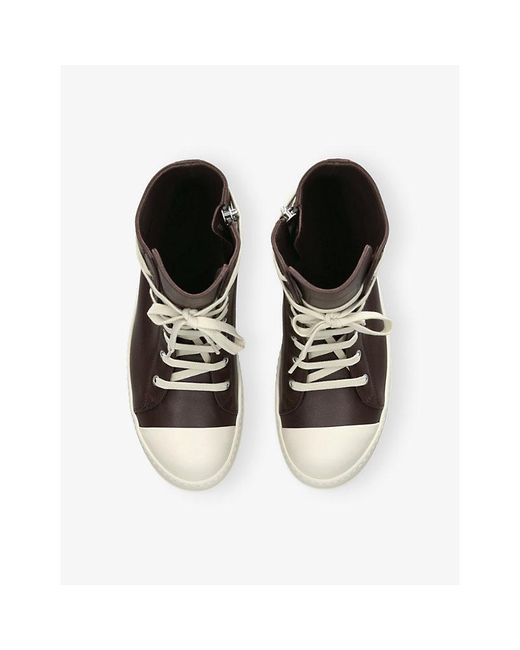 Rick Owens Brown Grained Leather High-Top Trainers for men