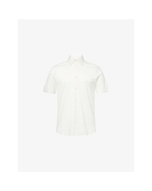Emporio Armani White Short-Sleeve Slim-Fit Cotton-Blend Shirt for men