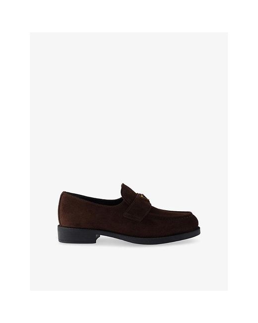 Prada Black Triangle Logo-Plaque Suede Loafers
