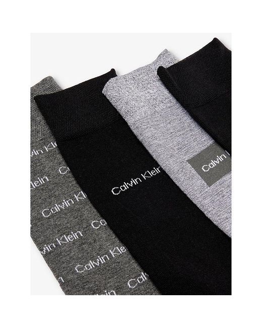 Calvin Klein Black Branded Crew-length Pack Of Four Cotton-blend Socks for men