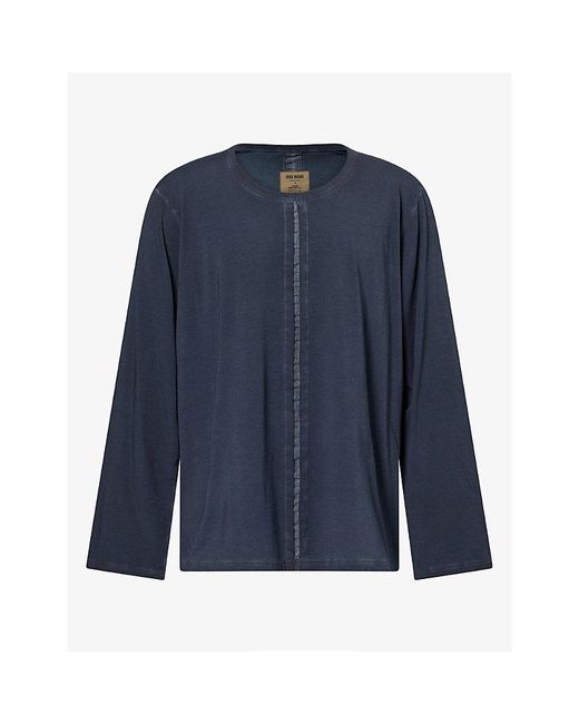 Uma Wang Blue Seam-Detail Long-Sleeved Stretch-Cotton T-Shirt for men