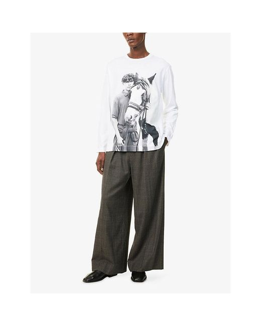 Simone Rocha White Pony Kid Print Long-Sleeve Jersey-Cotton T-Shirt for men