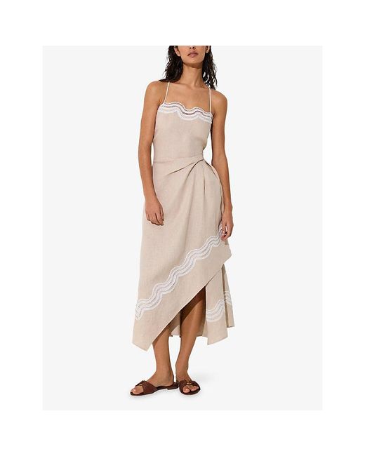 Reiss White Arla Lace-Trim Linen Beach Midi Dress