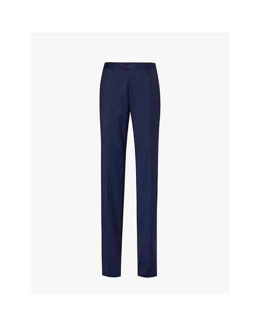 Corneliani Blue Mid-rise Regular-fit Straight-leg Wool Trousers for men