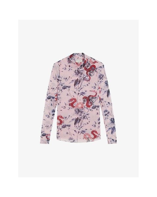 Ted Baker Purple Mateney Floral-print Stretch-mesh Top