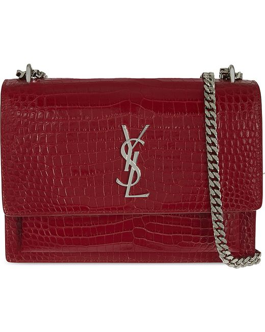 Saint Laurent Red Monogram Sunset Medium Crocodile-embossed Leather Shoulder Bag