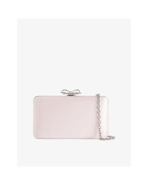 Self-Portrait Pink Crystal-Embellished Bow Satin Clutch Bag