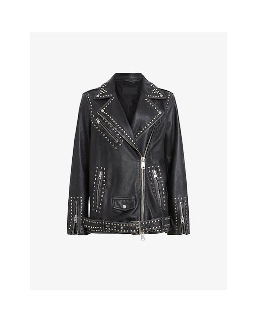 AllSaints Black Billie Studded Leather Jacket