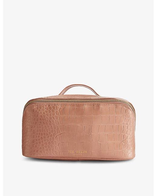 Ted Baker Brown Haanas Croc-texture Faux Patent-leather Washbag